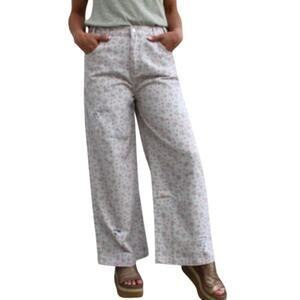 POL Cottagecore Dainty Girly Floral Distressed High Rise Wide Leg Pant